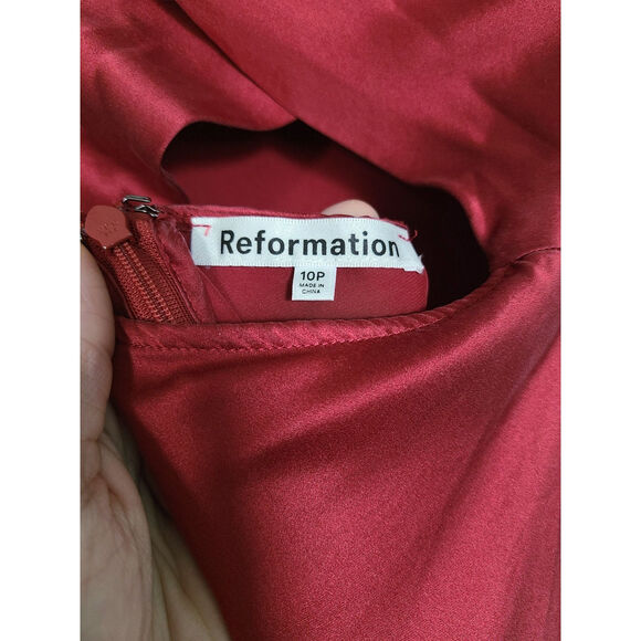Reformation Sangria Silk Casette Dress Red Satin Cowl Neck Midi Size 10 P - Picture 6 of 10